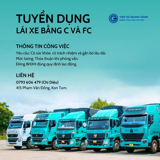 Tuyển dụng Lái xe bằng C và FC tại Vận tải Quang Giảng